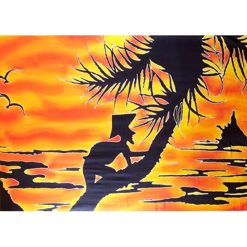 batik painting sunset climbing tree