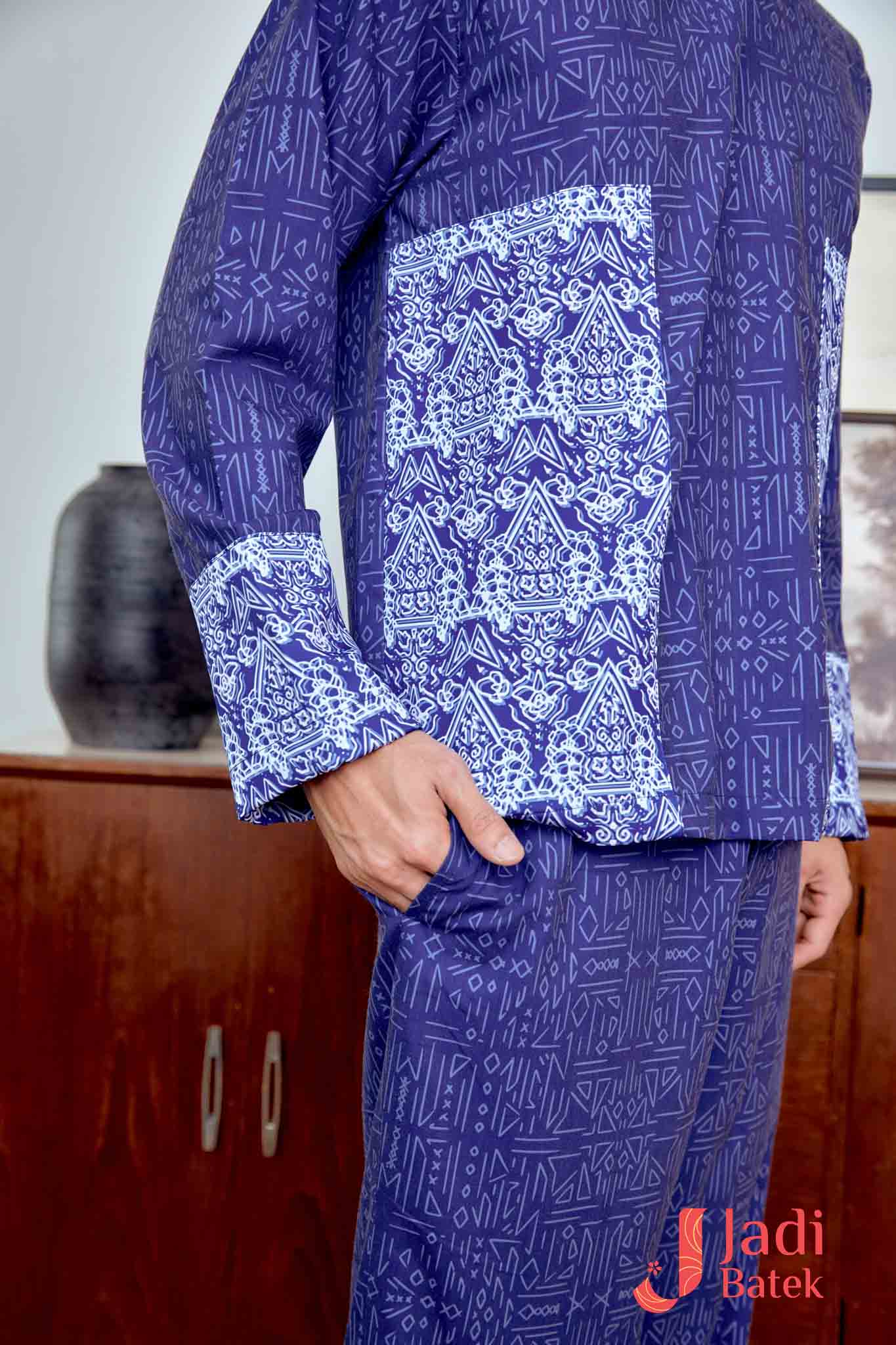 Baju Melayu Teluk Belanga Set (Top & Pants) | Raya Collection | DR133, DR134 Blue - Image 9