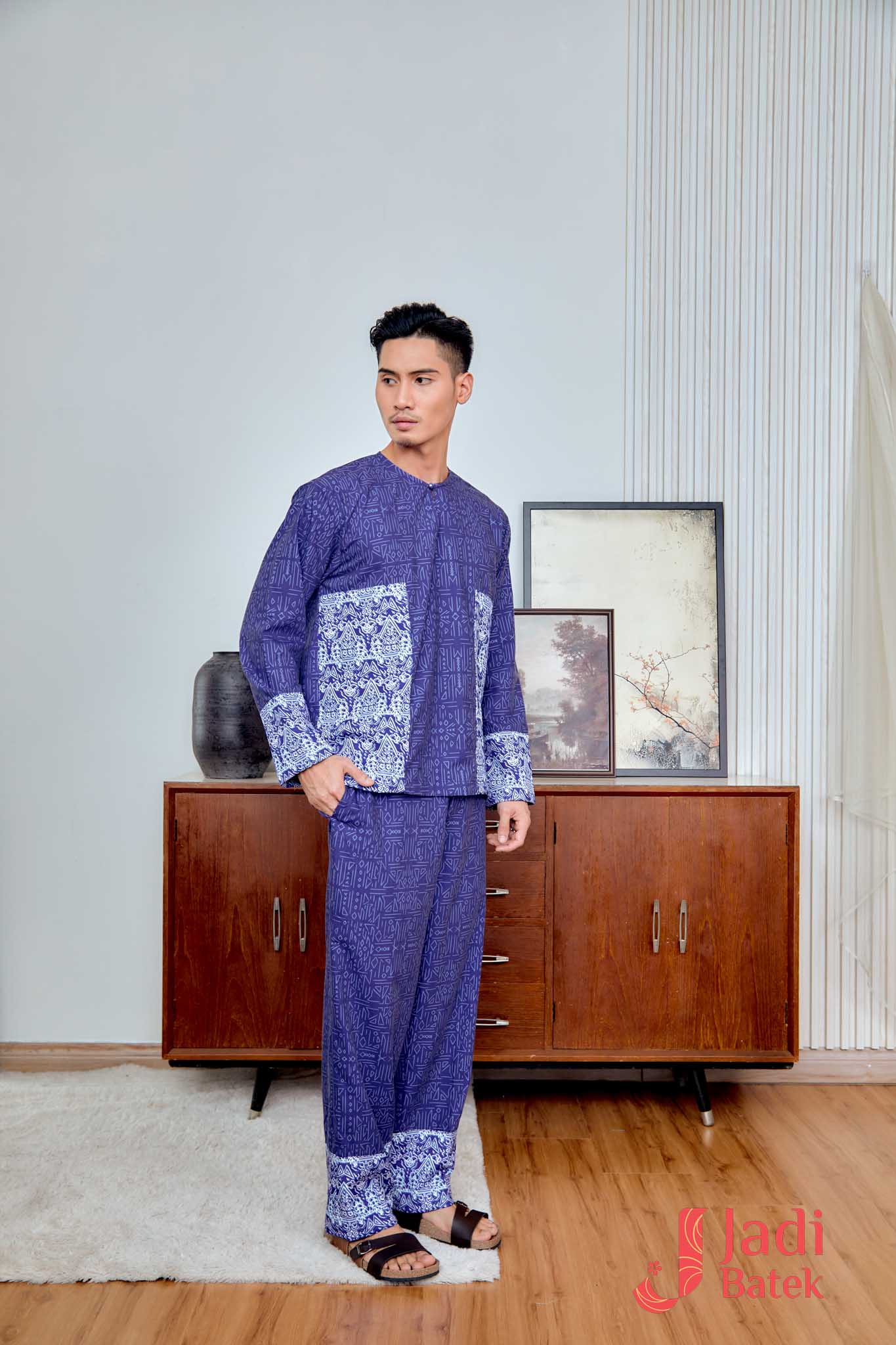 Baju Melayu Teluk Belanga Set (Top & Pants) | Raya Collection | DR133, DR134 Blue - Image 6