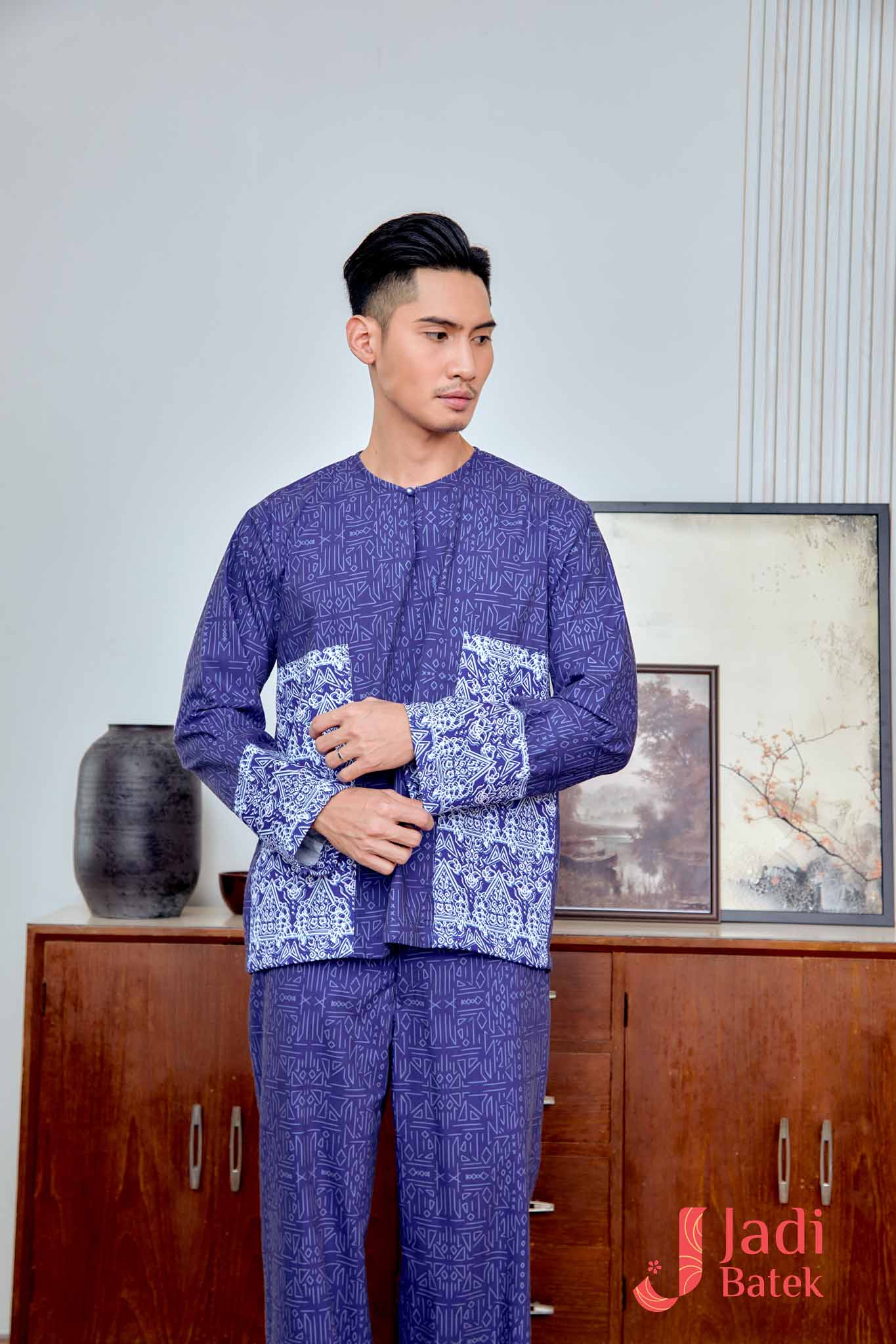 Baju Melayu Teluk Belanga Set (Top & Pants) | Raya Collection | DR133, DR134 Blue - Image 5