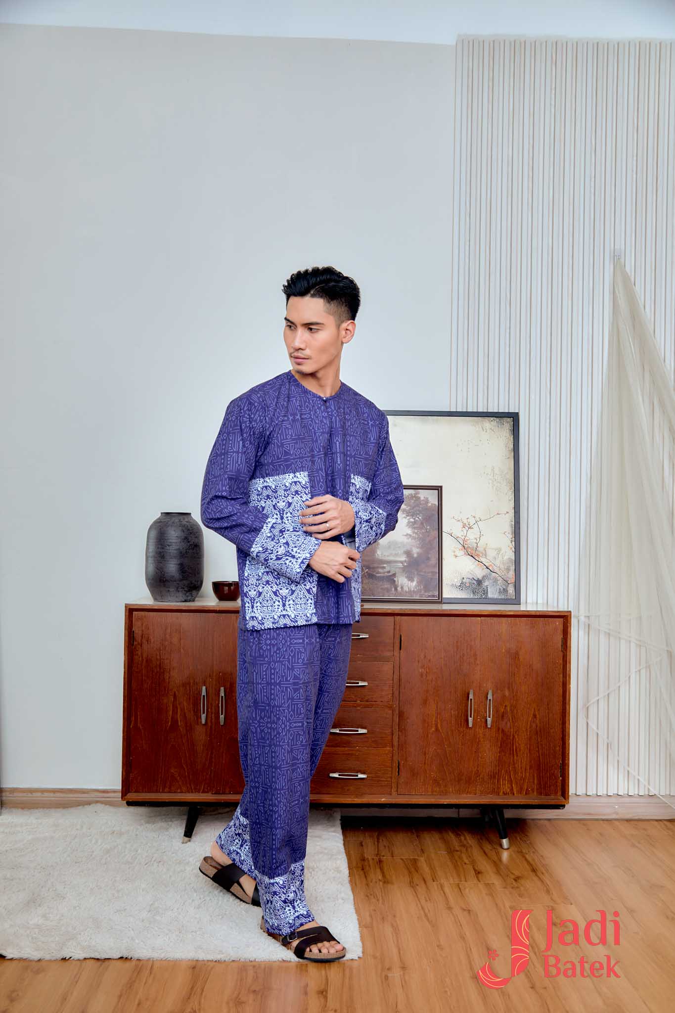 Baju Melayu Teluk Belanga Set (Top & Pants) | Raya Collection | DR133, DR134 Blue - Image 4