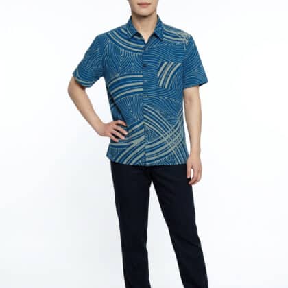 Short Sleeve Batik Shirt | Hand Drawn | M Size | BM002A - Ocean Wave & Azure