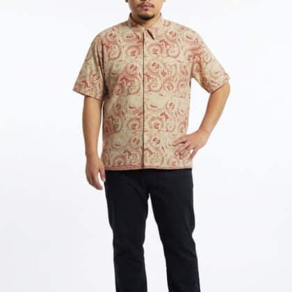 Short Sleeve Batik Shirt | Hand Block | XL Size | BM006-159 (Warm Terracotta & Soft Cream)