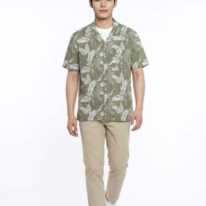 Short Sleeve Batik Shirt | Hand Block | XL Size | DR020 (Sage Green & Crisp White)