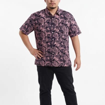 Short Sleeve Batik Shirt | Hand Block | XL Size | BM006-157 (Dusty Rose & Midnight Navy)