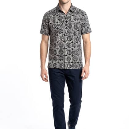 Short Sleeve Batik Shirt | Hand Block | BM006-156 (Monochrome)