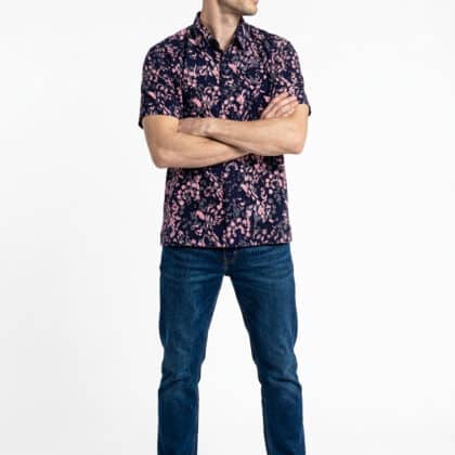 Short Sleeve Batik Shirt | Hand Block | L Size | BM006-162 (Sakura Splash)