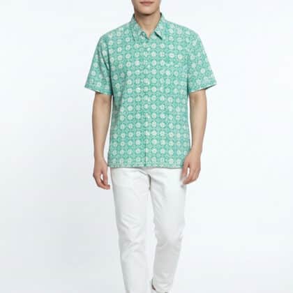 Short Sleeve Batik Shirt | Hand Block | BM006-163 (Mint Blossom)
