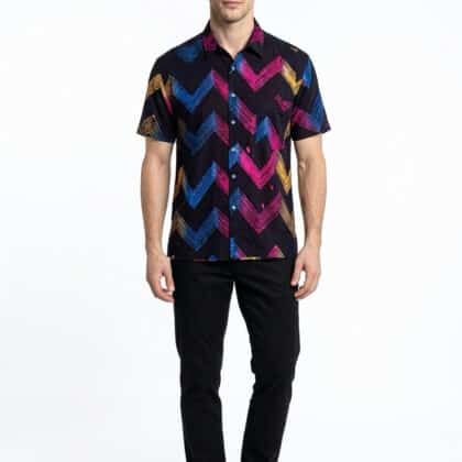 Short Sleeve Batik Shirt | Hand Block | M Size | BM006-167 (Neon Pulse)