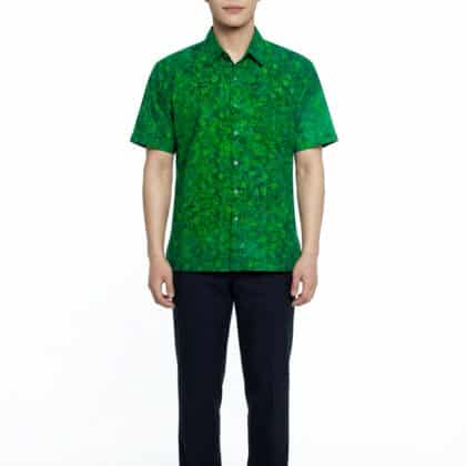 Short Sleeve Batik Shirt | Hand Block | M Size | BM006-166 (Emerald Forest)