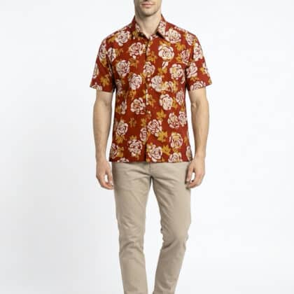 Short Sleeve Batik Shirt | Hand Block | M Size | BM006-168 (Classic Red)