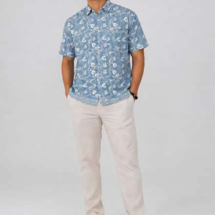 Short Sleeve Batik Shirt | Hand Block | BM006-170 (Ocean Mist)