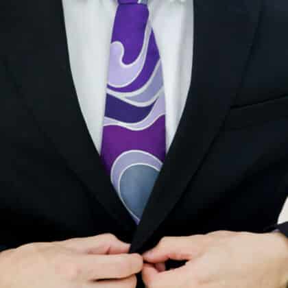 Batik Neck Tie | Silk | Hand Drawn | BC135-03 (Royal Purple Wave - Mega Mendung)