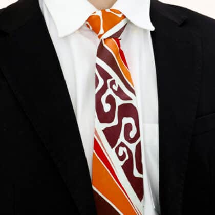 Batik Neck Tie | Silk | Hand Drawn | BC135-04 (Sunset Orange & Crimson)